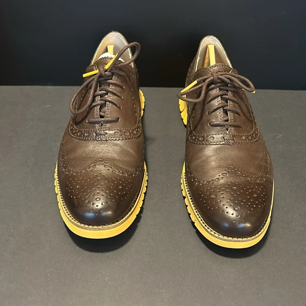 Cole Haan Brown Leather Wingtip Derbys with Yellow Sole
